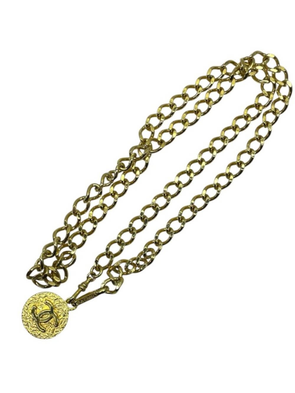 Chanel CC Logo Chain Belt Necklace Vintage Medal Gold Plated